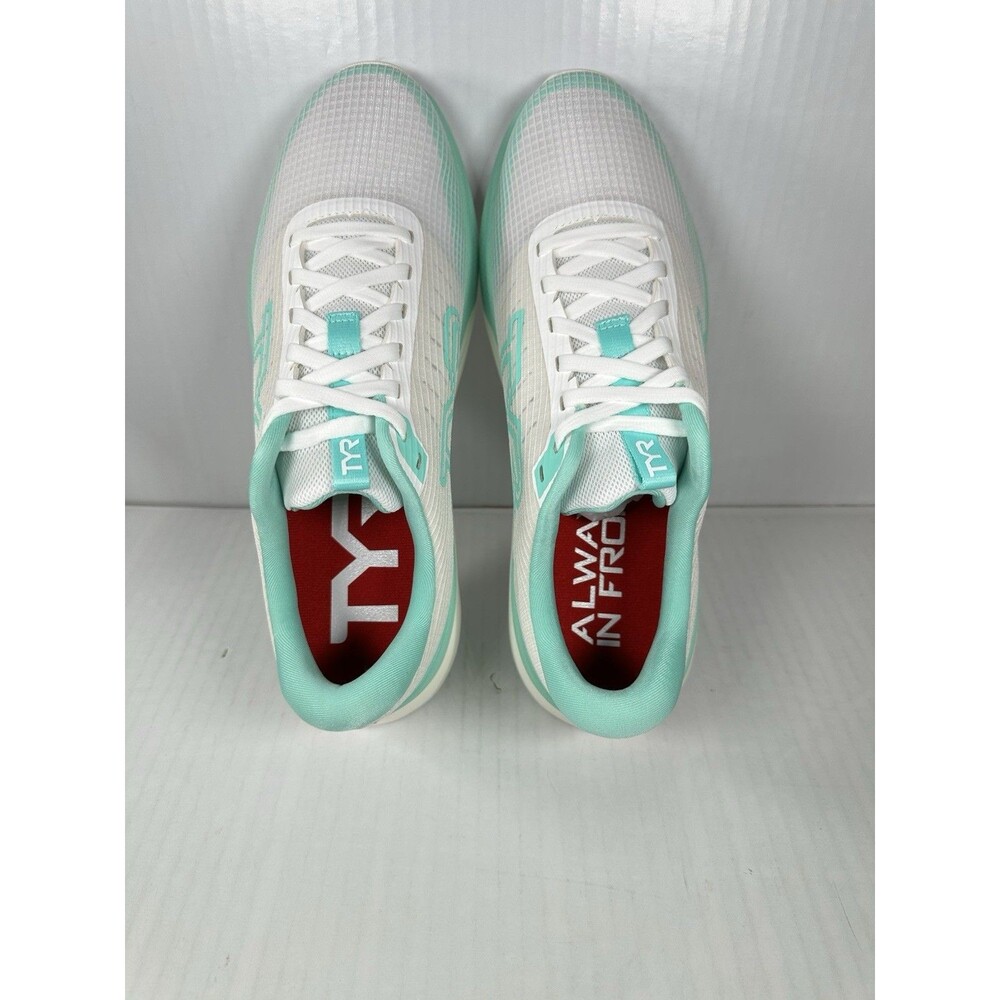 Size 9.5 TYR SR-1 Tempo White Aqua Athletic Running Training Gym Shoes Mens NEW - Picture 6 of 8